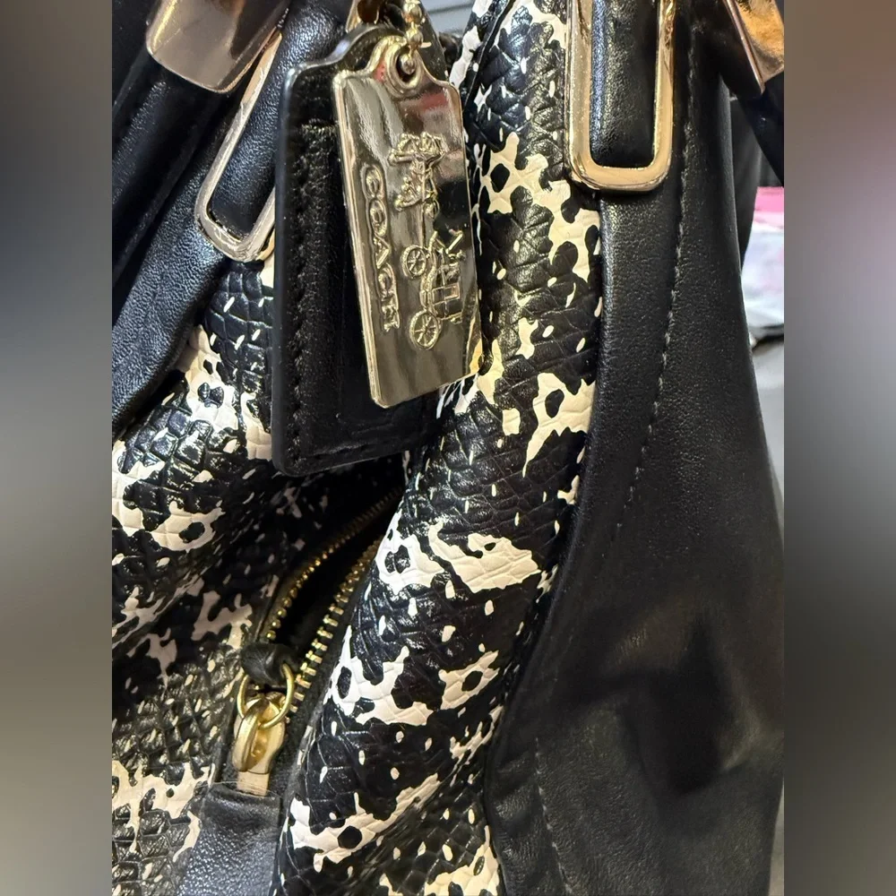 Coach Black Madison Phoebe Shoulder Bag with python-print side panels. EUC - Picture 5 of 15